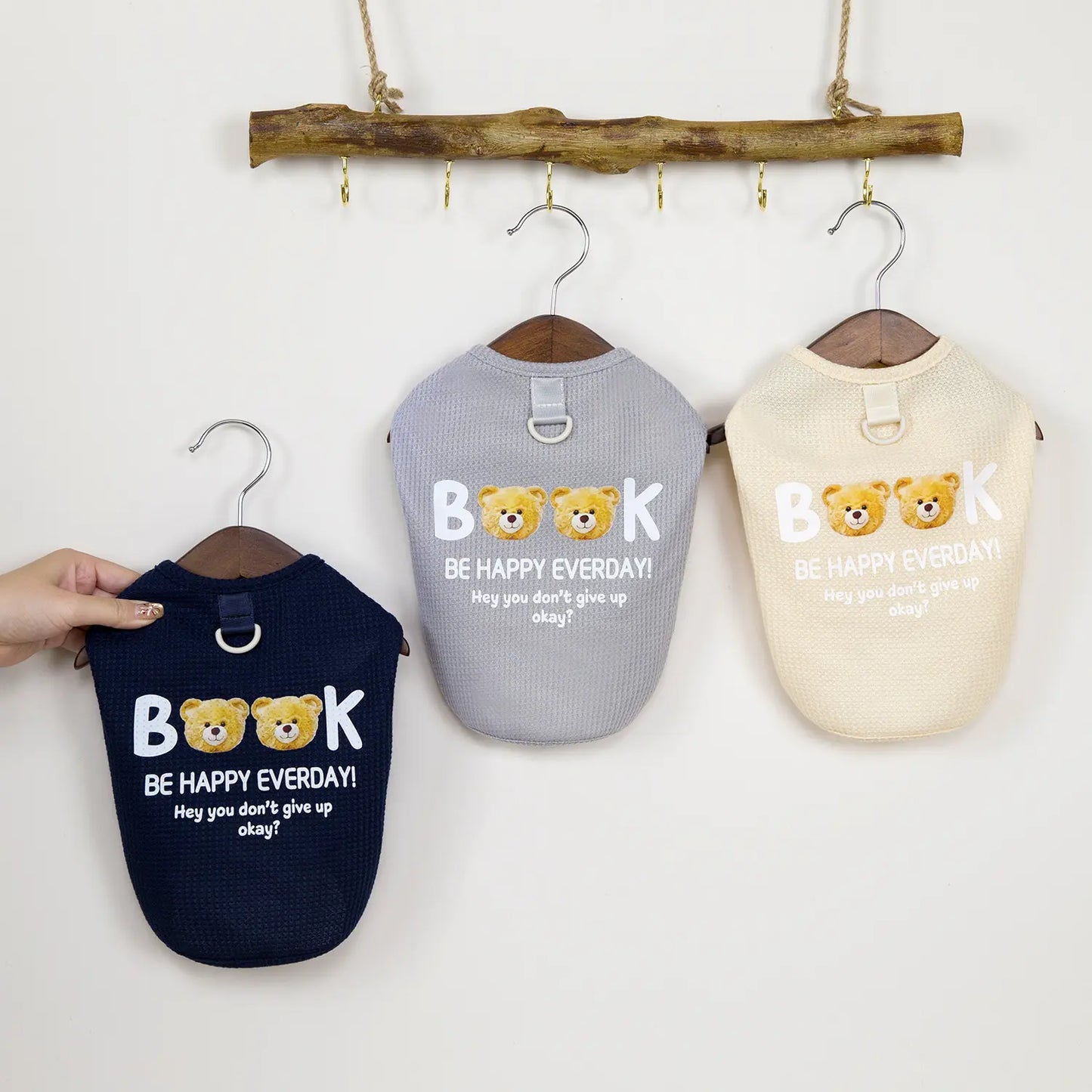 Cute Bear Waffle Knit Pet Vest with D-Ring | Breathable Pet Vest for Small to Medium Dogs & Cats