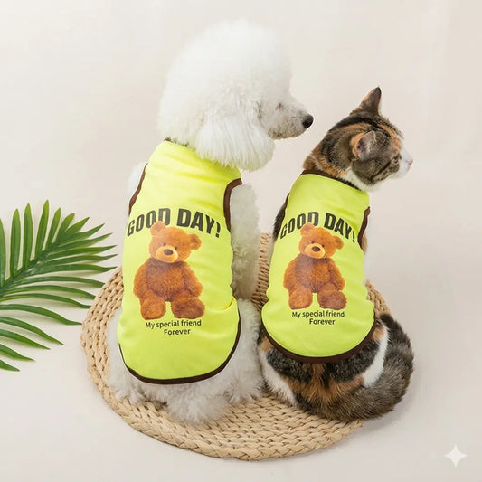 Summer Breathable Pet Vest for Small Dogs & Cats - Cute Teddy Bear Collection