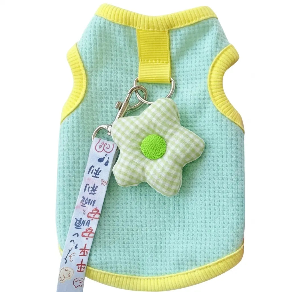 Sweet Floral Waffle Knit Pet Vest - Breathable Soft Walking Vest for Small Dogs