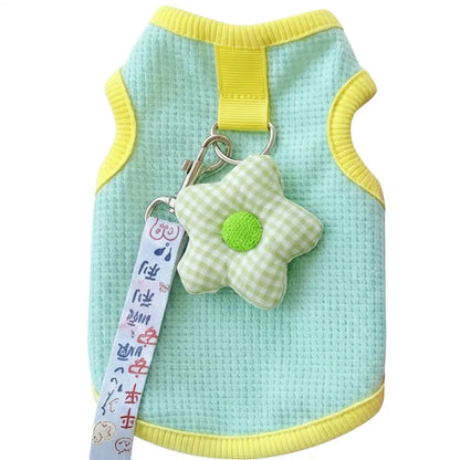 Sweet Floral Waffle Knit Pet Vest - Breathable Soft Walking Vest for Small Dogs